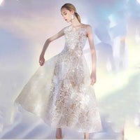 Sleeveless beige lace dress