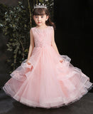 Little girl’s white ball gown pink graduation dress