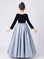 Blue velvet satin dress for little girl