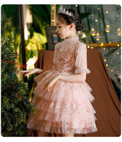 Sparkly pink party wear dress for girl half sleeve