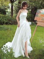Slit wedding dress off the shoulder satin wedding gown