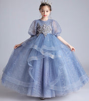 Short sleeve sequin ball gown for little girl