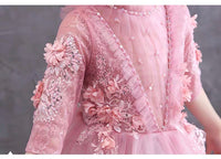 Half sleeve high neckline pink flower girl dress