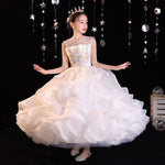 White ball gown for little girl embroidered prom dress
