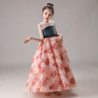 Pink applique ball gown for little girl