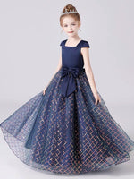 Blue plaid prom dress for little girl