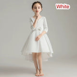 Little girl's middle sleeve high low satin prom dress