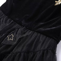 Spaghetti straps v-neck black tulle evening dress