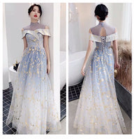 Sky blue printing bridesmaid dresses