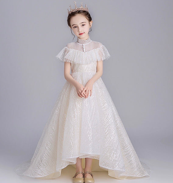 Tailing champagne flower girl dress sequin