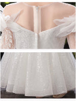 Long sleeve white flower girl dress sequin ball gown