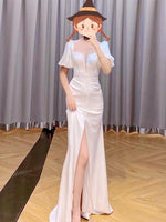 Slit mermaid wedding dress short sleeve