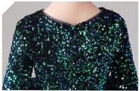 Sparkly long sleeve little girl's sequin green quinceanera dress