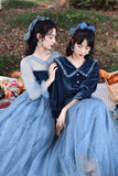 Blue velvet bridesmaid dresses half sleeve