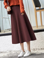 Calf length long knitted skirt
