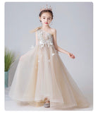 Little girl's one shoulder champagne gown