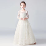 Long sleeve sequin flower girl dress white sequin kid's gown