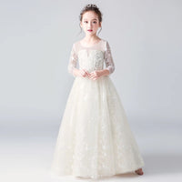 Long sleeve sequin flower girl dress white sequin kid's gown