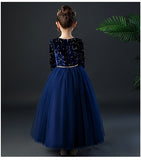 Long sleeve sparkly blue dark red little girl's winter dress