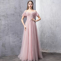 Pink embroidered tulle event dress