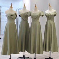 Calf length long green bridesmaid dresses