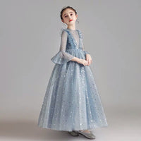 Half sleeve sparkly blue little girl’s quinceanera dress