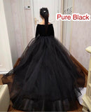 Middle sleeve black tailed little girl's prom dress