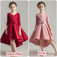 Little girl's middle sleeve high low satin prom dress