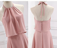 Floor length long pink chiffon bridesmaid dresses