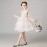Little girl's sleeveless white ball gown