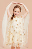 Short sleeve Starry sequin golden dress for little girl