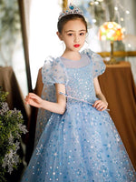 Blue sequin prom dress for baby girl