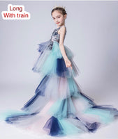 Little girl's blue party dress with train