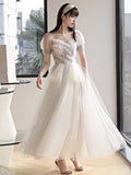 Light grey bridesmaid dresses tulle prom dress