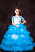 Kid's ball gown blue purple light pink long party dress