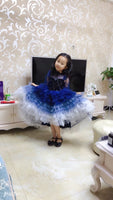 Little girl's gradient blue tulle ball gown