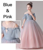 Little girl's blue pink ball gown quinceanera dress