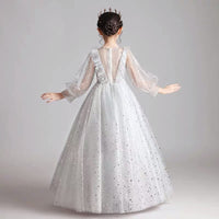 Half sleeve sparkly starry light grey ball gown quinceanera dress