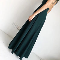 Backless green beach dress spaghetti straps floor length long