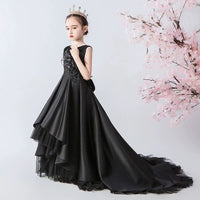 Sleeveless little girl's black ball gown