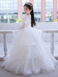 White flower girl dress full sleeve floor length long