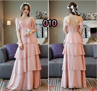 Floor length long light pink chiffon bridesmaid dresses
