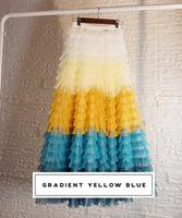 Tulle tiered skirt gradient blue green pink
