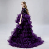 Little girl's purple prom dress with train