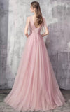 Pink embroidered tulle event dress