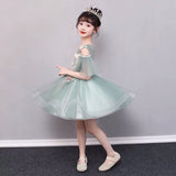 Embroidered ball gown for little girl cyan green