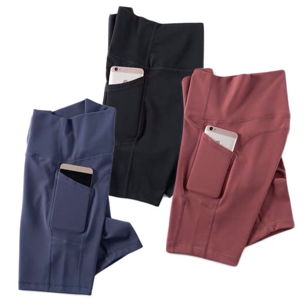 Sportswear black pink blue short legging with pockets