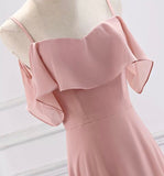 Floor length long pink chiffon bridesmaid dresses