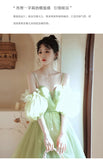 Spaghetti straps short bridesmaid dresses green prom dress