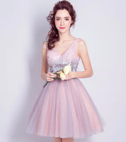 Pink sequin prom dress short gown